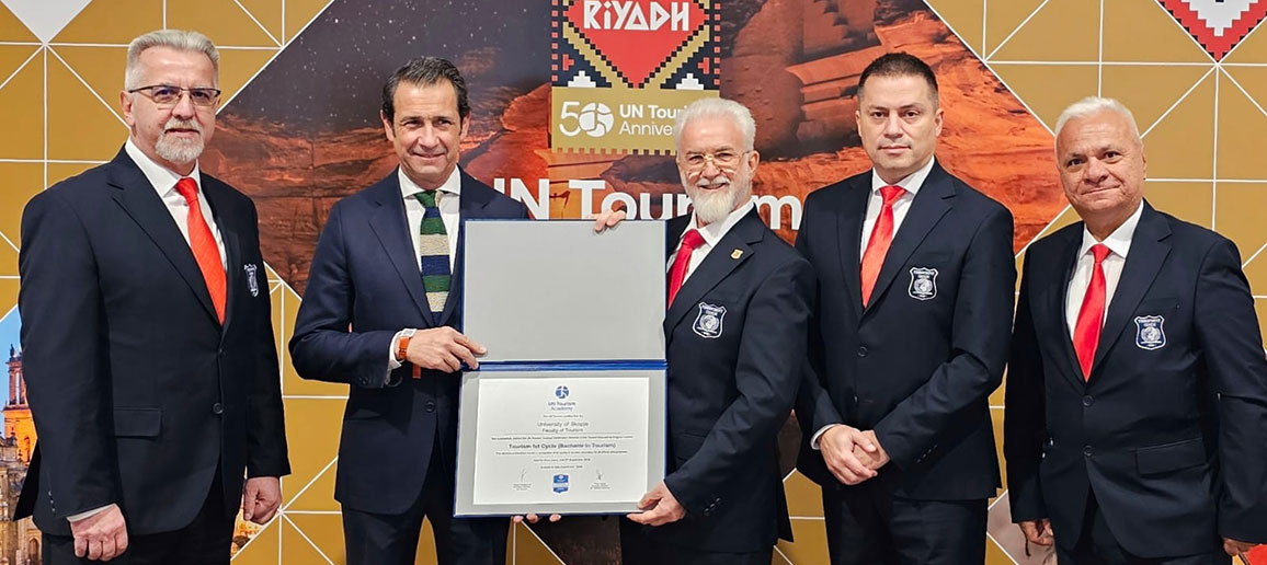 НА РЕКТОРОТ НА УНИВЕРЗИТЕТ СКОПЈЕ СВЕЧЕНО МУ БЕШЕ ВРАЧЕН СЕРТИФИКАТОТ ЗА КВАЛИТЕТ ОД UN TOURISM ЗА ФАКУЛТЕТОТ ЗА ТУРИЗАМ  